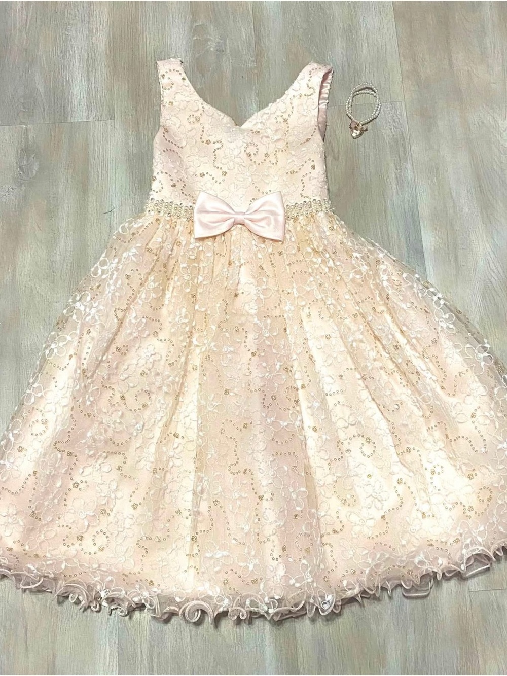 American Princess Blush Pink Lace Formal Dress with Satin Bow